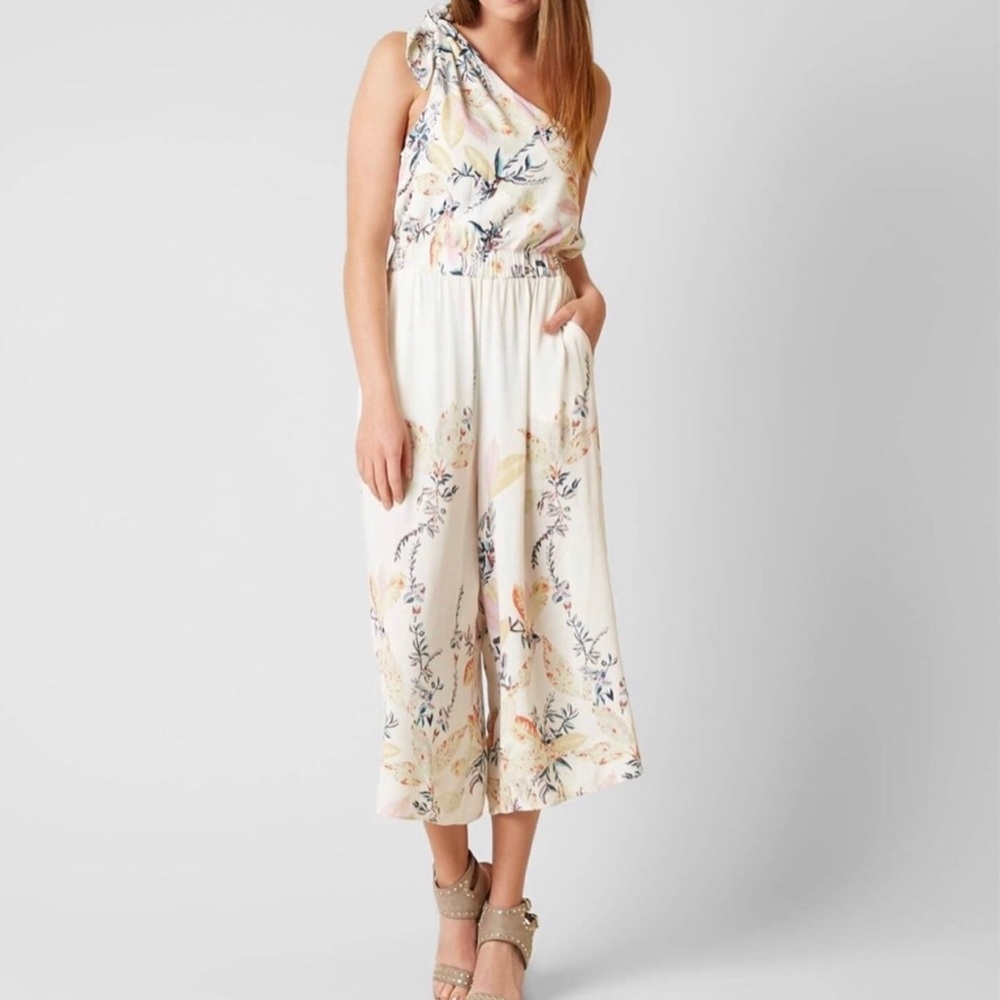 Free People Island Time Cream Color One Shoulder Wide Leg Jumpsuit — NWOT